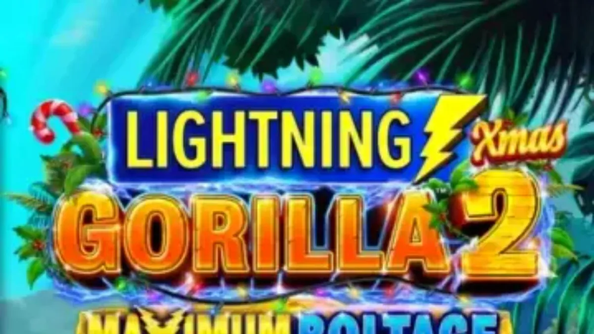 Tampilan visual slot Lightning Gorilla 2 Xmas dengan tema hutan tropis dan dekorasi Natal.